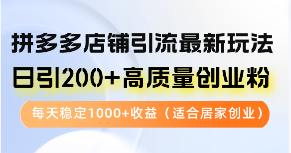 拼多多店铺引流最新玩法，日引200+高质量创业粉，每天稳定1000+收益（适合居家创业）