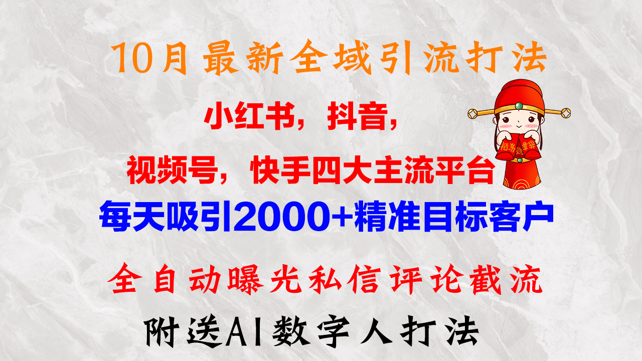 10月最新小红书，抖音，视频号，快手四大平台全域引流，，每天吸引2000+精准客户