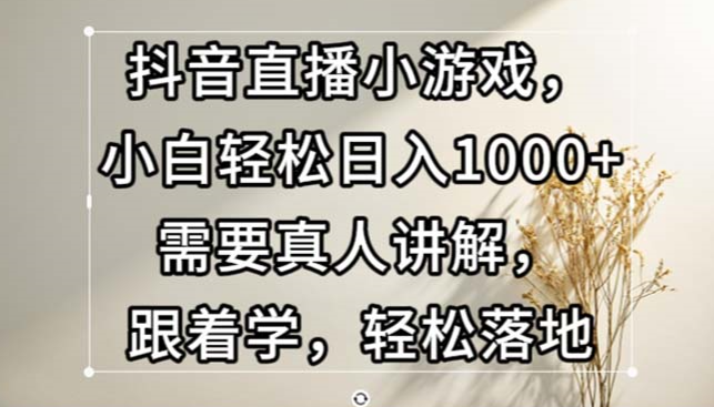 抖音直播小游戏，小白轻松日入1000+需要真人讲解，跟着学，轻松落地