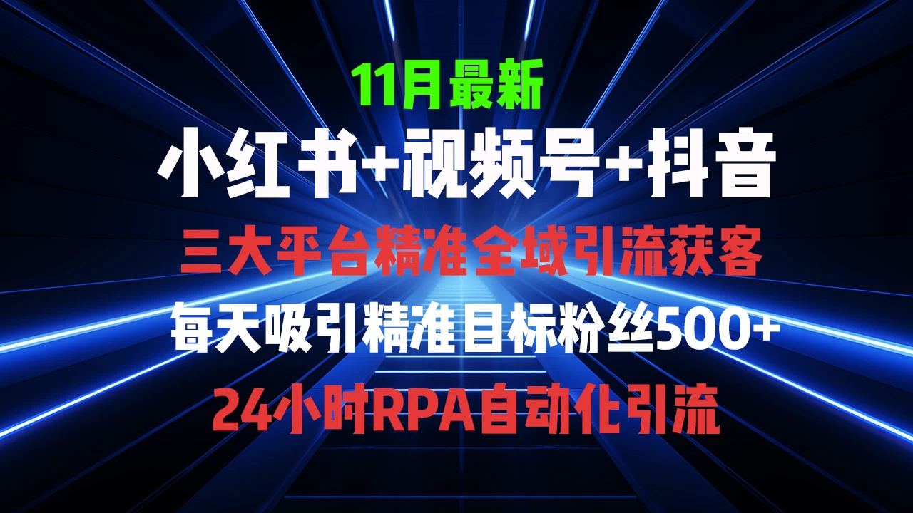 11月最新，全域多平台引流私域打法，小红书，视频号，抖音全自动引流获客，截流自热双重赋能。 第1张